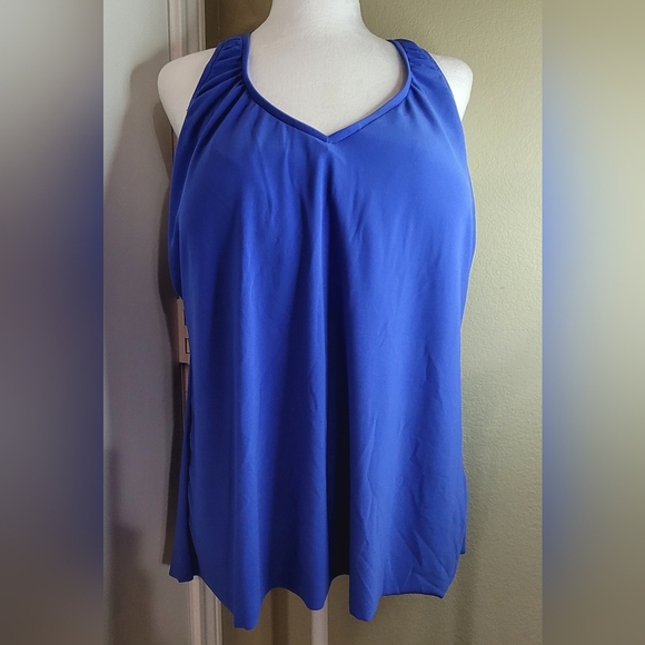 NWT! Women's UPF 50 V-Neck Racerback Tankini Swim Top - Aqua Green - Picture 1 of 12